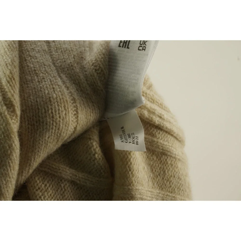 Banana Republic Crew Macro Rib Cable Knit Wool Sweater Men's Large Cream Stretch